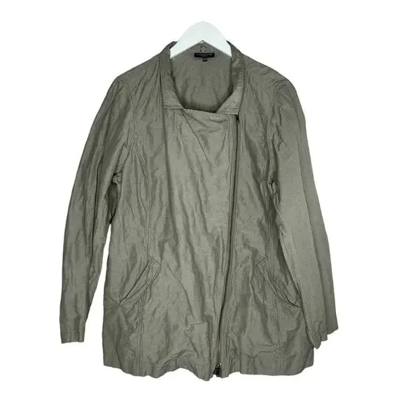 Eileen Fisher Beige Metallic Rumpled Cotton Blend Lightweight Jacket Size 1X - Picture 3 of 11